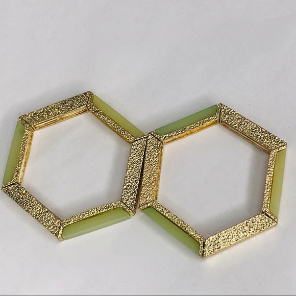 Geometric Stretch Bangles Mint Green Gold - Picture 4 of 8